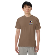 Moon Man Paints Paint Beyond Limits Heavyweight Tee — Dark Colors — Espresso — front view on man model