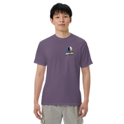 Moon Man Paints Paint Beyond Limits Heavyweight Tee — Dark Colors — Grape — front view on man model