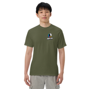 Moon Man Paints Paint Beyond Limits Heavyweight Tee — Dark Colors — Hemp — front view on man model