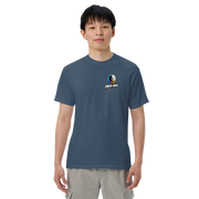 Moon Man Paints Paint Beyond Limits Heavyweight Tee — Dark Colors — Midnight — front view on man model
