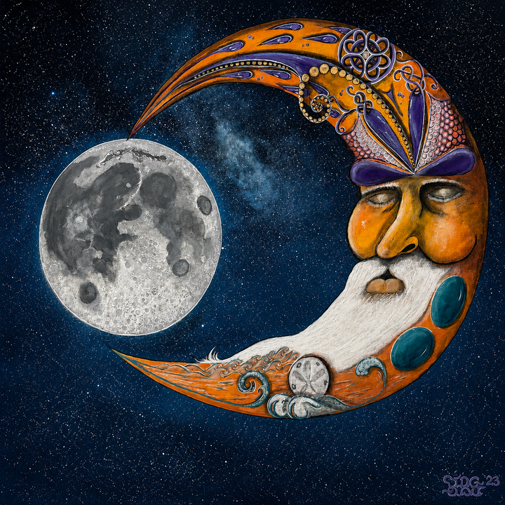 Tranquility original celestial guardian artwork by Moon Man Paints