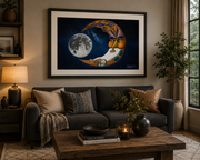 Tranquility framed fine-art print displayed above a sofa