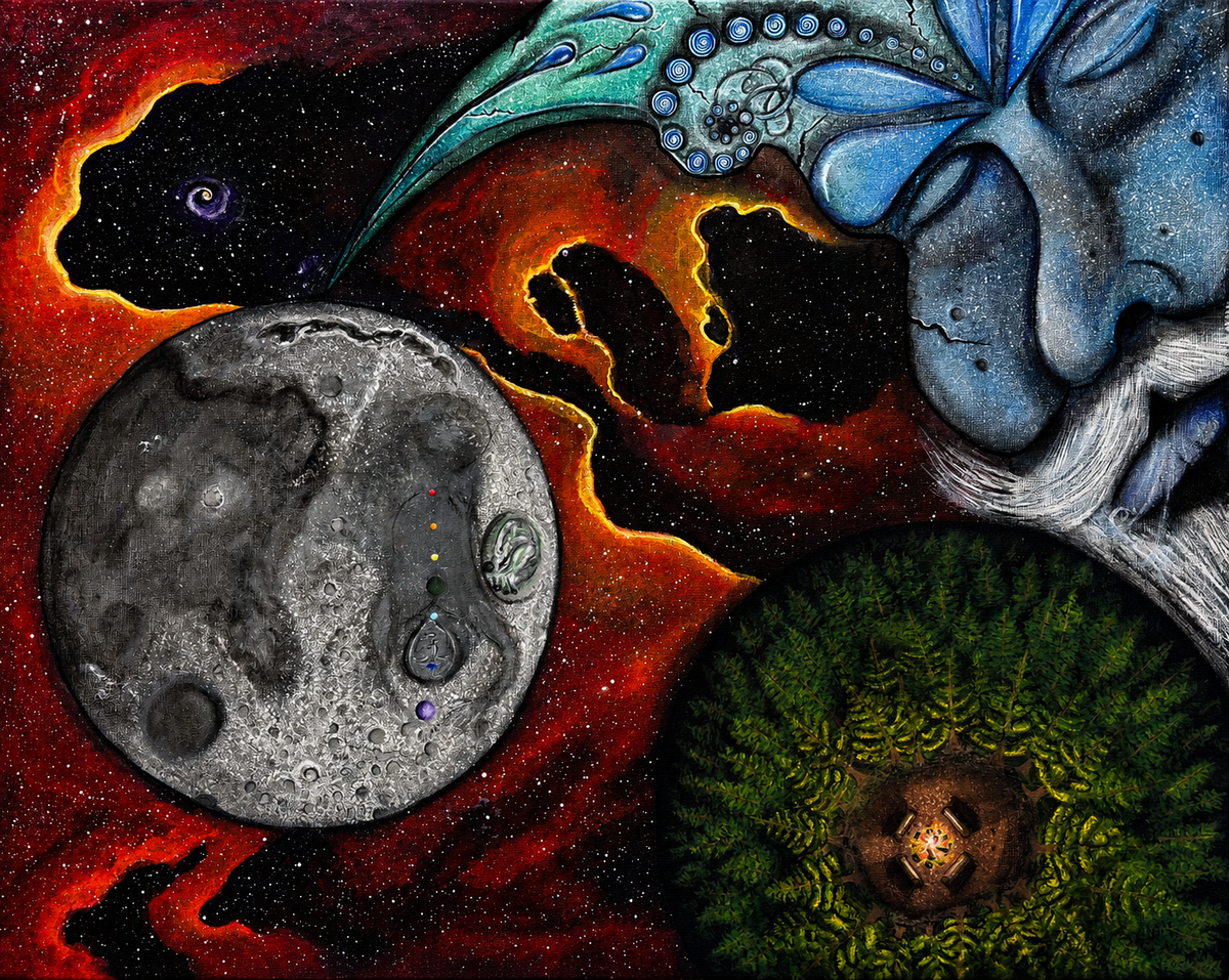 Celestial Genesis original cosmic moon artwork by Moon Man Paints