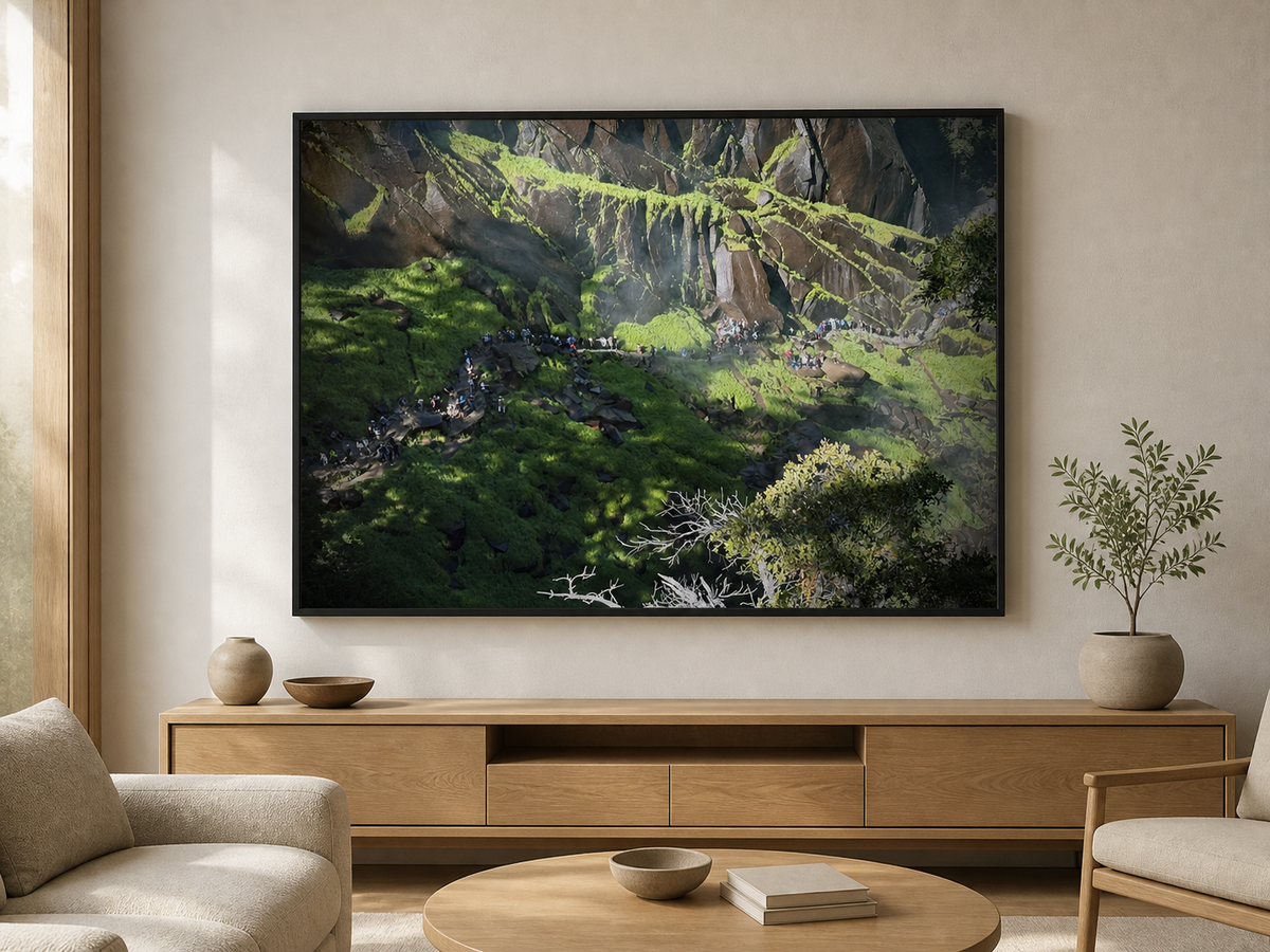 Mist Trail Light Yosemite — black framed canvas print mockup
