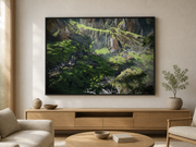 Mist Trail Light Yosemite — black framed canvas print mockup