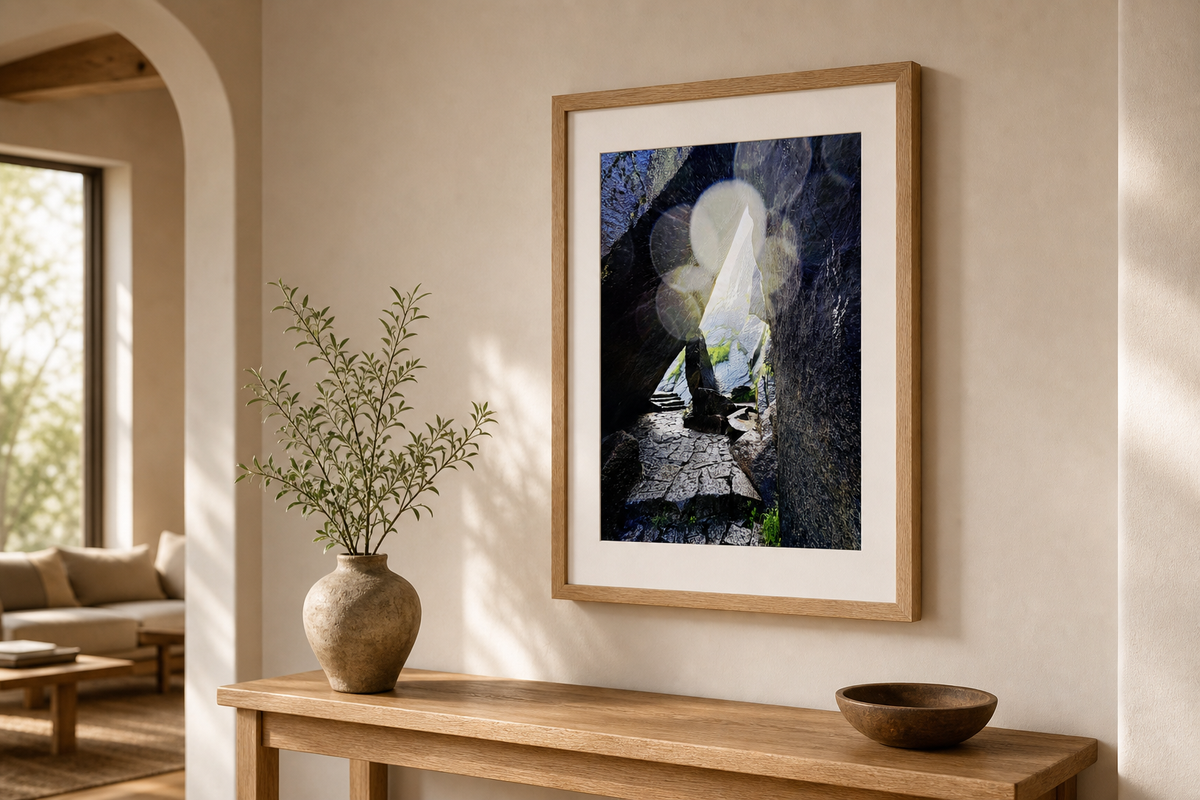 Between Stone and Light Yosemite — framed Somerset Velvet fine art print mockup