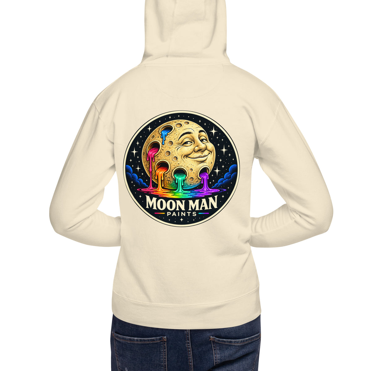 Moon Man Paints clean circular logo hoodie — bone back