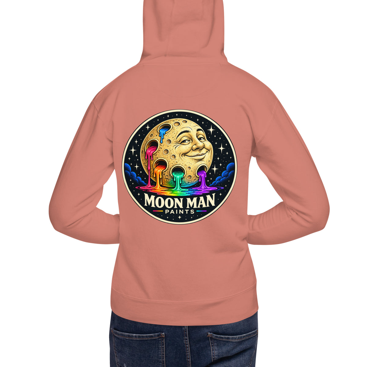 Moon Man Paints clean circular logo hoodie — dusty rose back