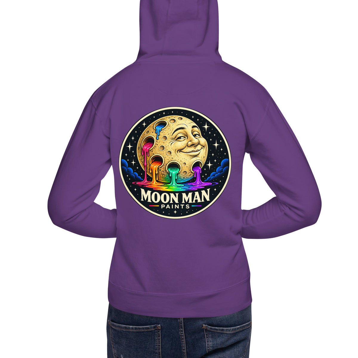 Moon Man Paints clean circular logo hoodie — purple back