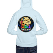 Moon Man Paints clean circular logo hoodie — sky blue back