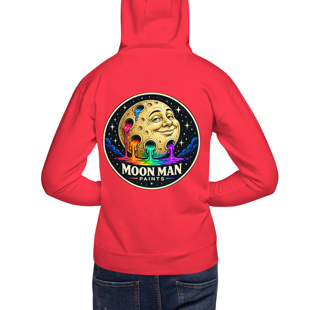 Moon Man Paints clean circular logo hoodie — team red back