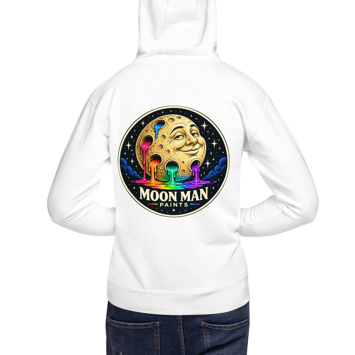 Moon Man Paints clean circular logo hoodie — white back