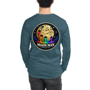 Moon Man Paints clean circular logo long sleeve tee — heather deep teal back