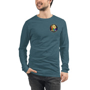 Moon Man Paints clean circular logo long sleeve tee — heather deep teal front