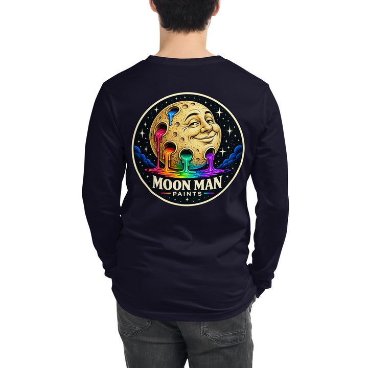 Moon Man Paints clean circular logo long sleeve tee — navy back