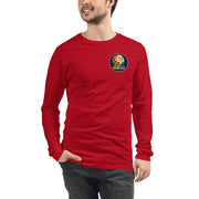 Moon Man Paints clean circular logo long sleeve tee — red front