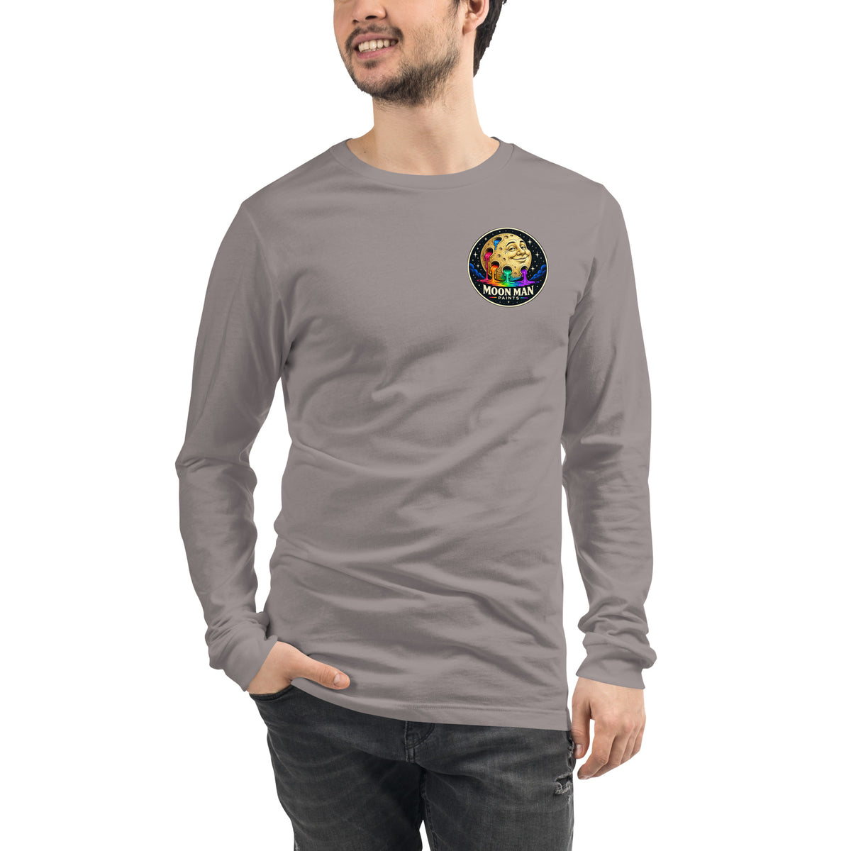 Moon Man Paints clean circular logo long sleeve tee — storm front