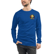 Moon Man Paints clean circular logo long sleeve tee — true royal front