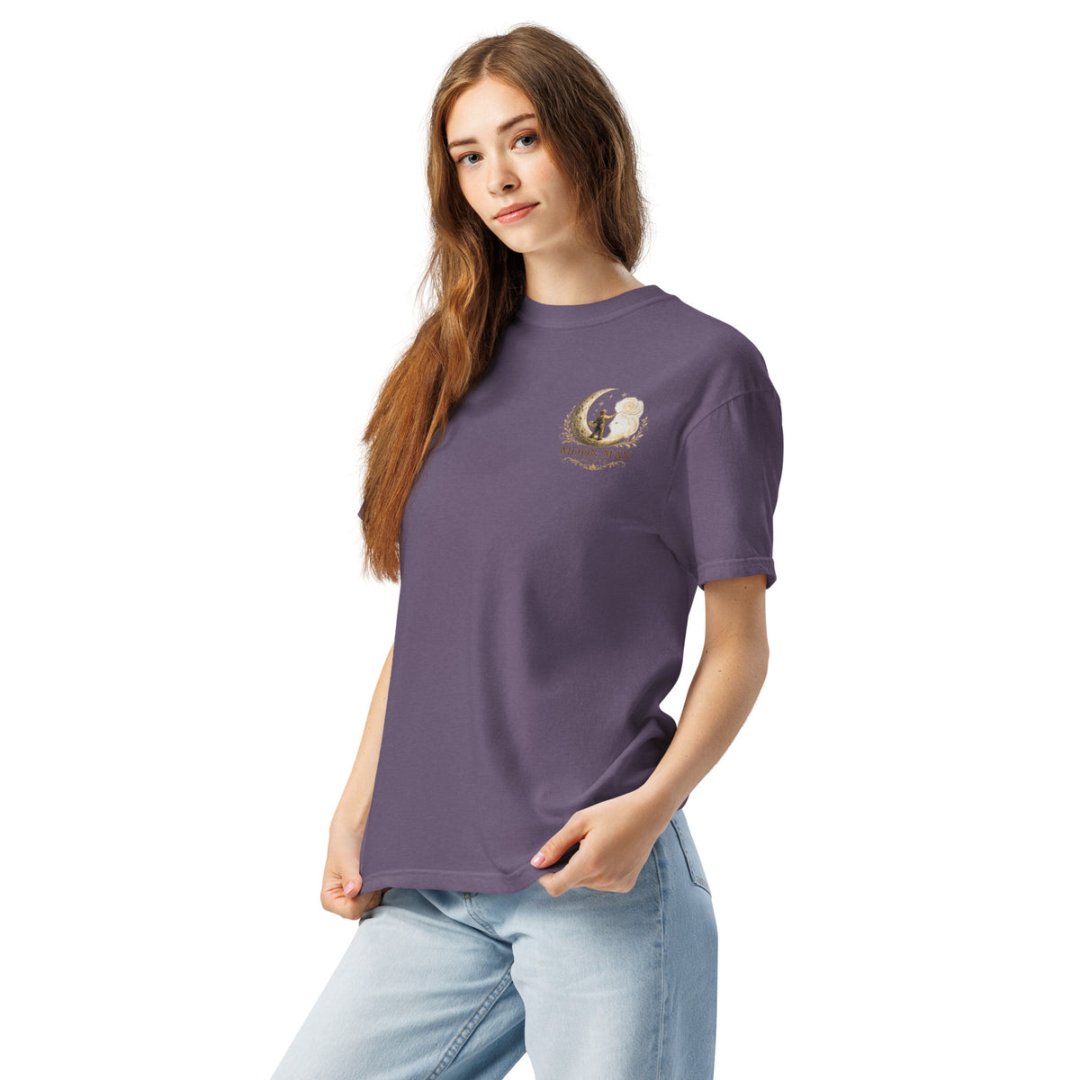 Bloom Through Every Season — Botanical Artist Series Tee in Grape, left front view