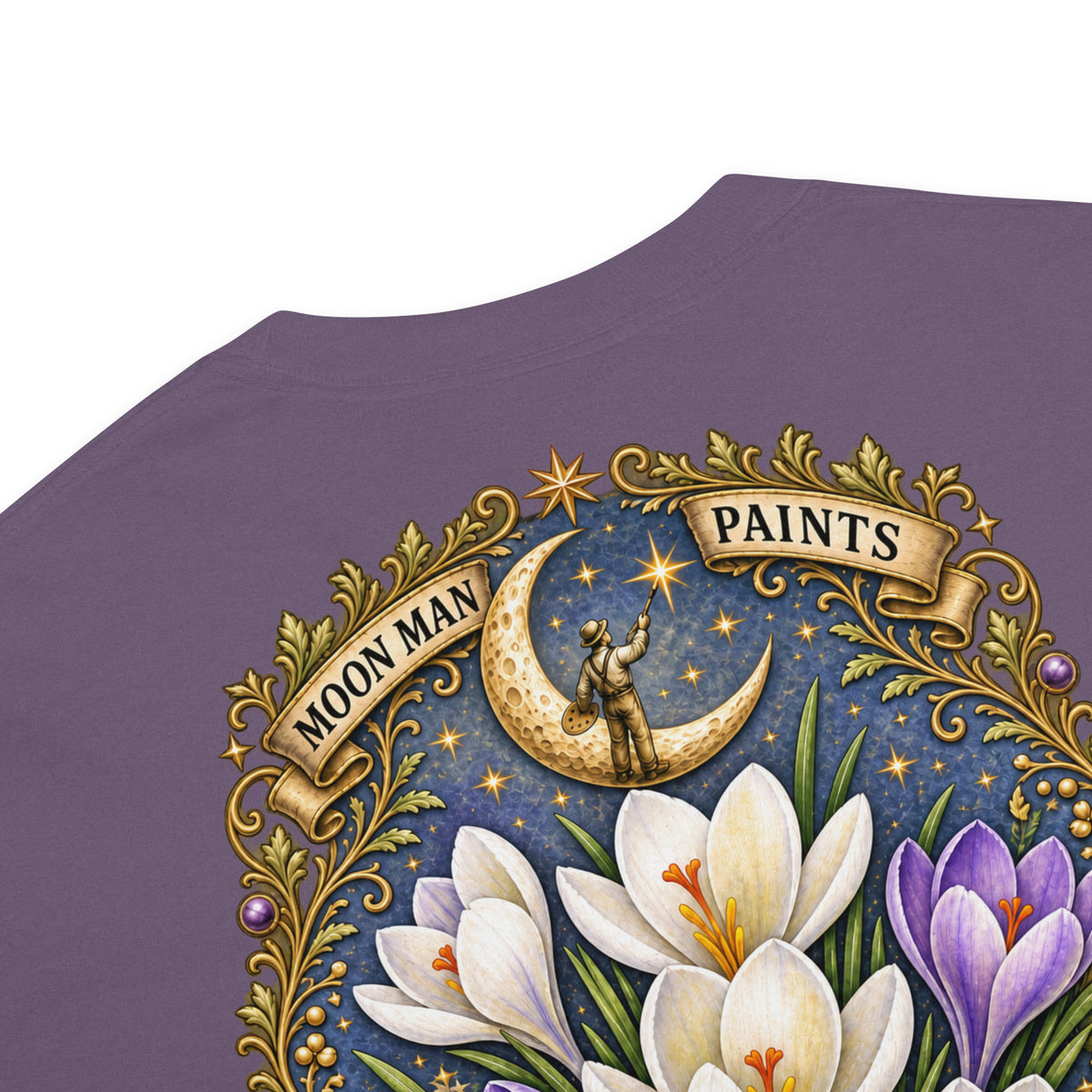 Bloom Through Every Season — Botanical Artist Series Tee in Grape, detail close-up