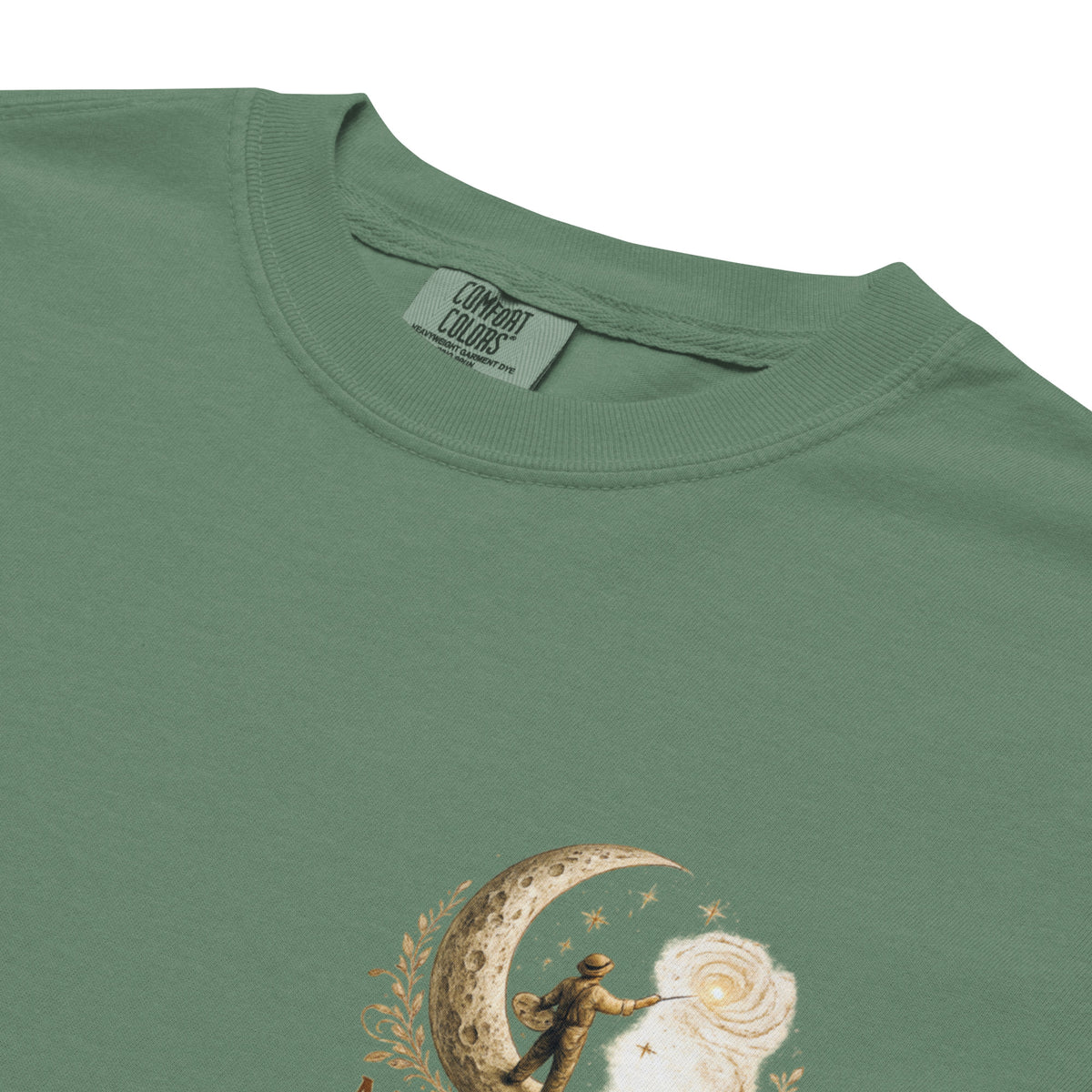 Bloom Through Every Season — Botanical Artist Series Tee in Light Green, detail close-up 2