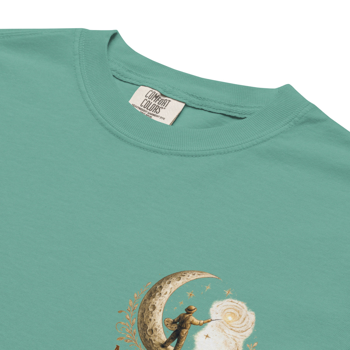 Bloom Through Every Season — Botanical Artist Series Tee in Seafoam, detail close-up 2