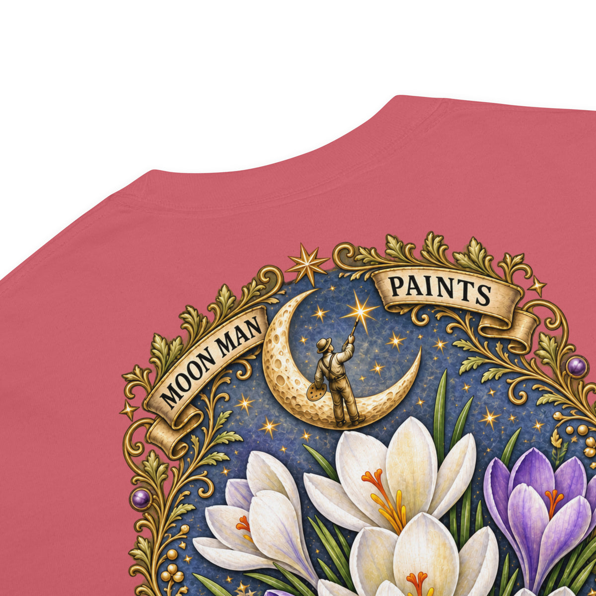 Bloom Through Every Season — Botanical Artist Series Tee in Watermelon, detail close-up