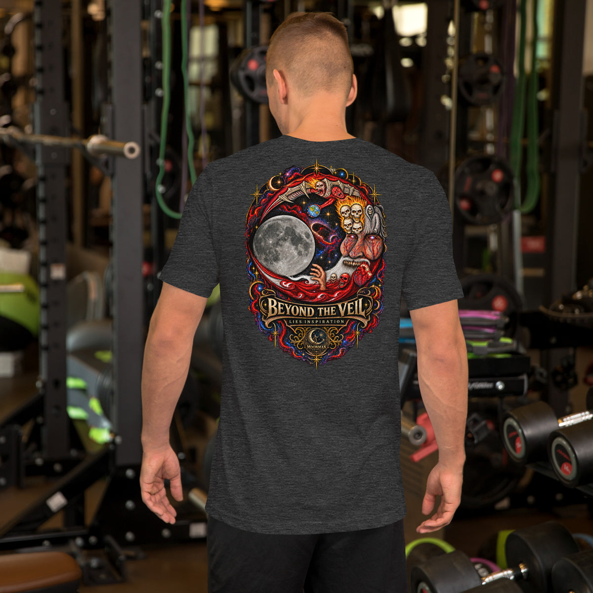 Beyond the Veil — Signature Series Tee — Dark Grey Heather — back view