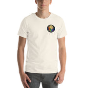 Cosmic Flow Artist Series Tee — vintage white — front view with clean circular Moon Man logo