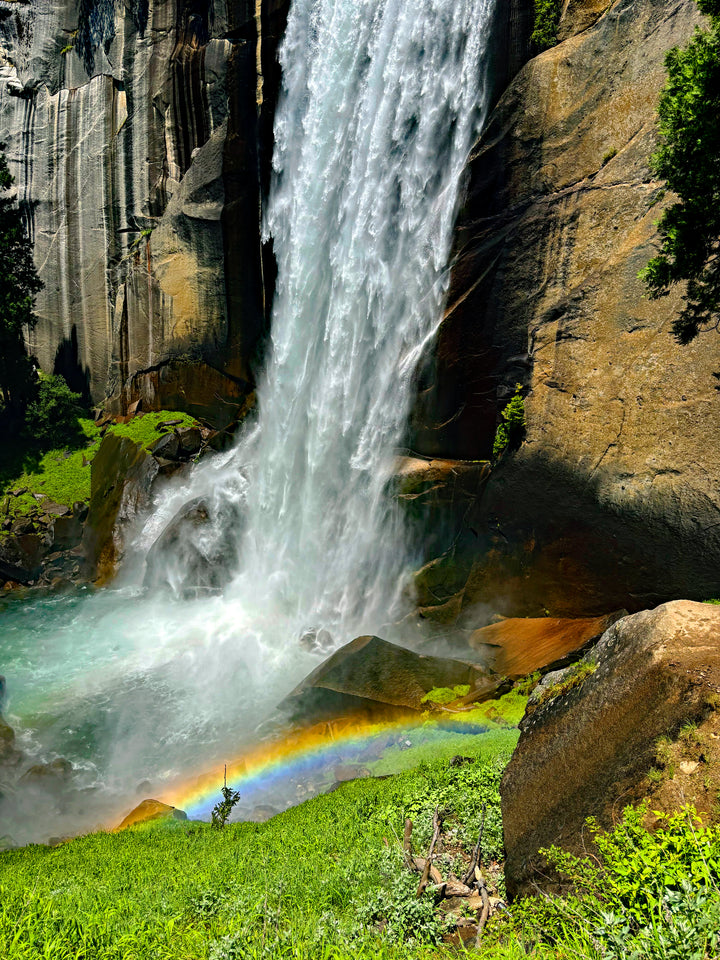 Vernal Fall waterfall and rainbow in Yosemite National Park