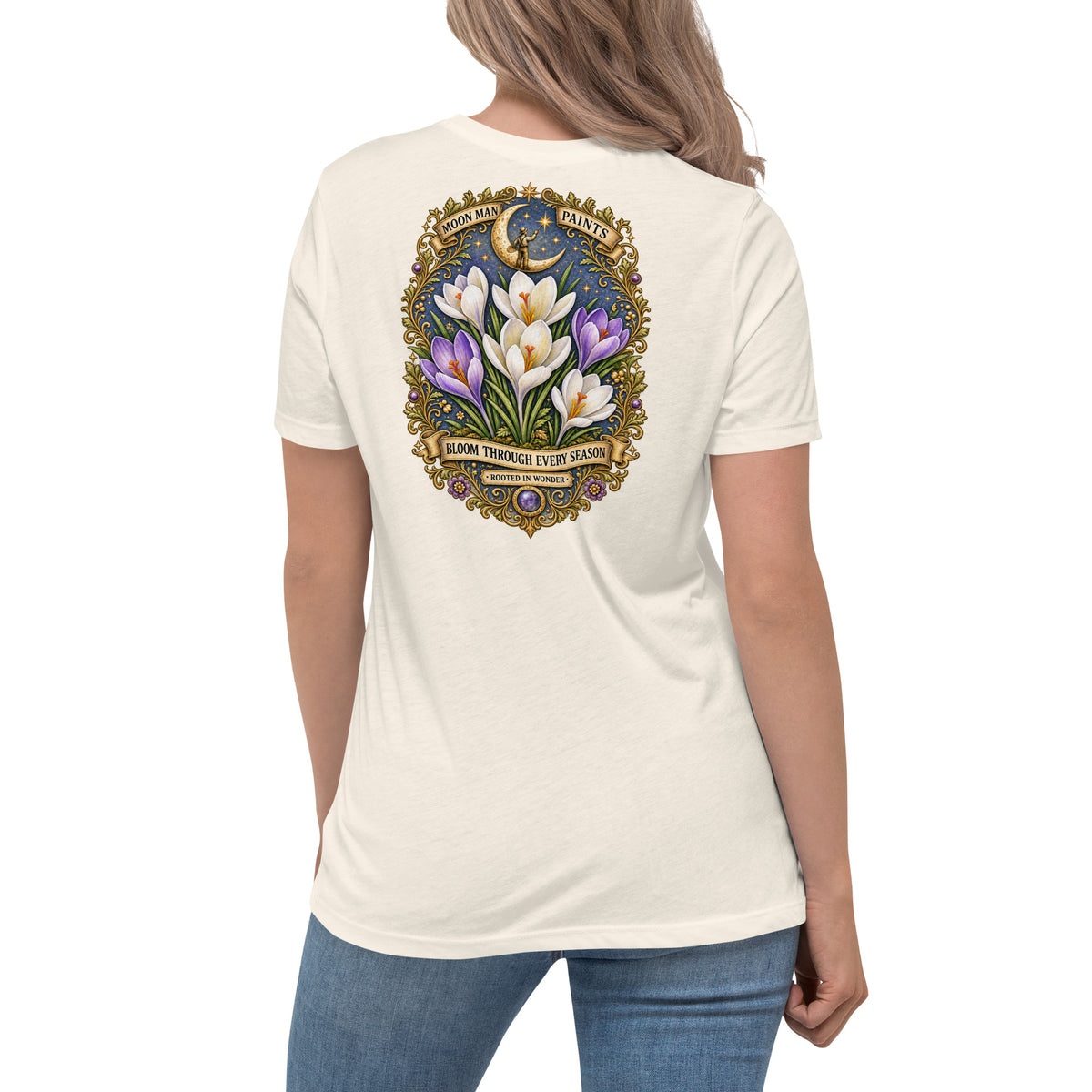 Bloom Through Every Season — Women’s Crocus Relaxed Tee in Natural, back view